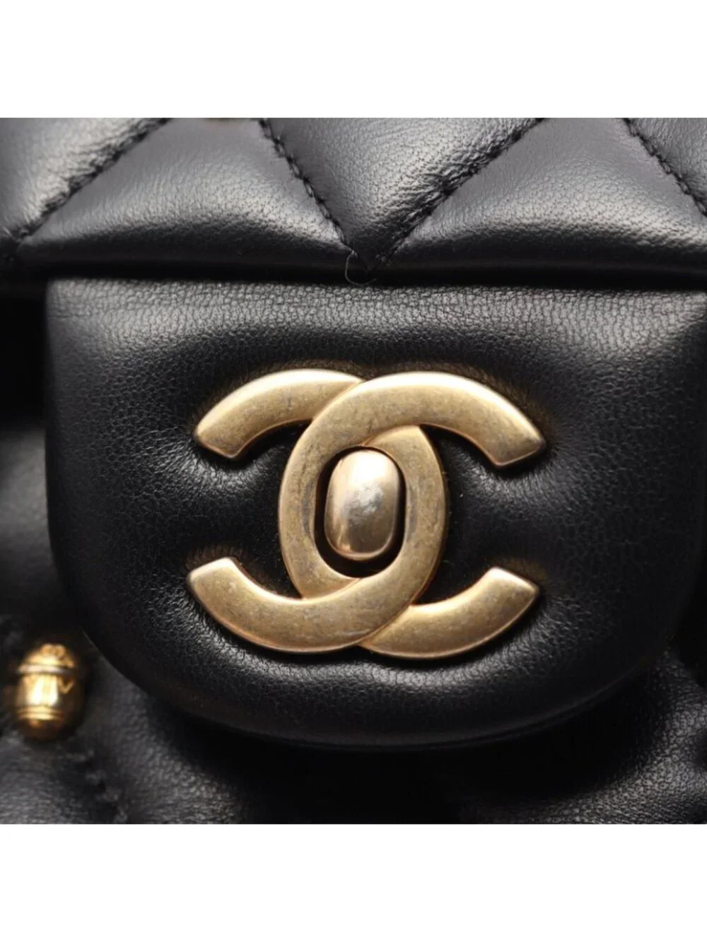 Chanel Shoulder Bag Quilted Egyptian Charm Double Flap Black Lambskin Chain